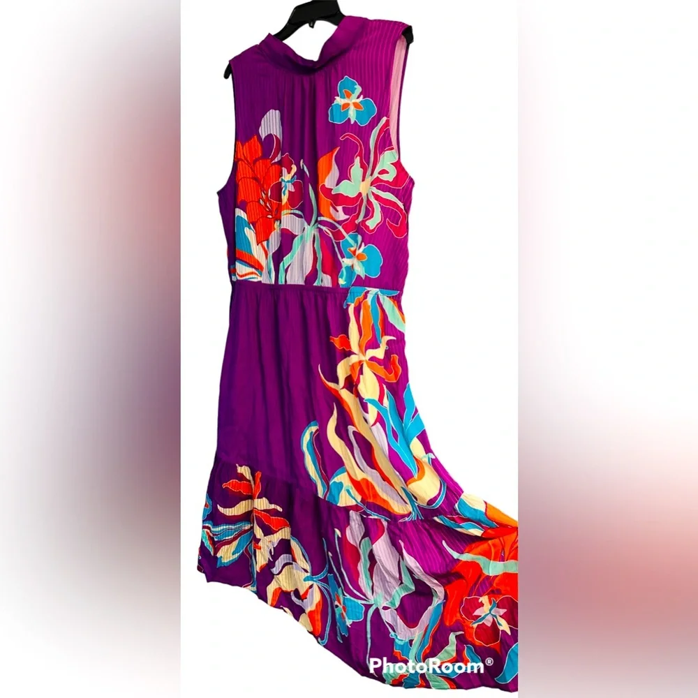 NWT The Kit by Daniel Vosovic Jia High Neck Midi Dress Berry Tropics Print Sz 3X - Picture 7 of 9